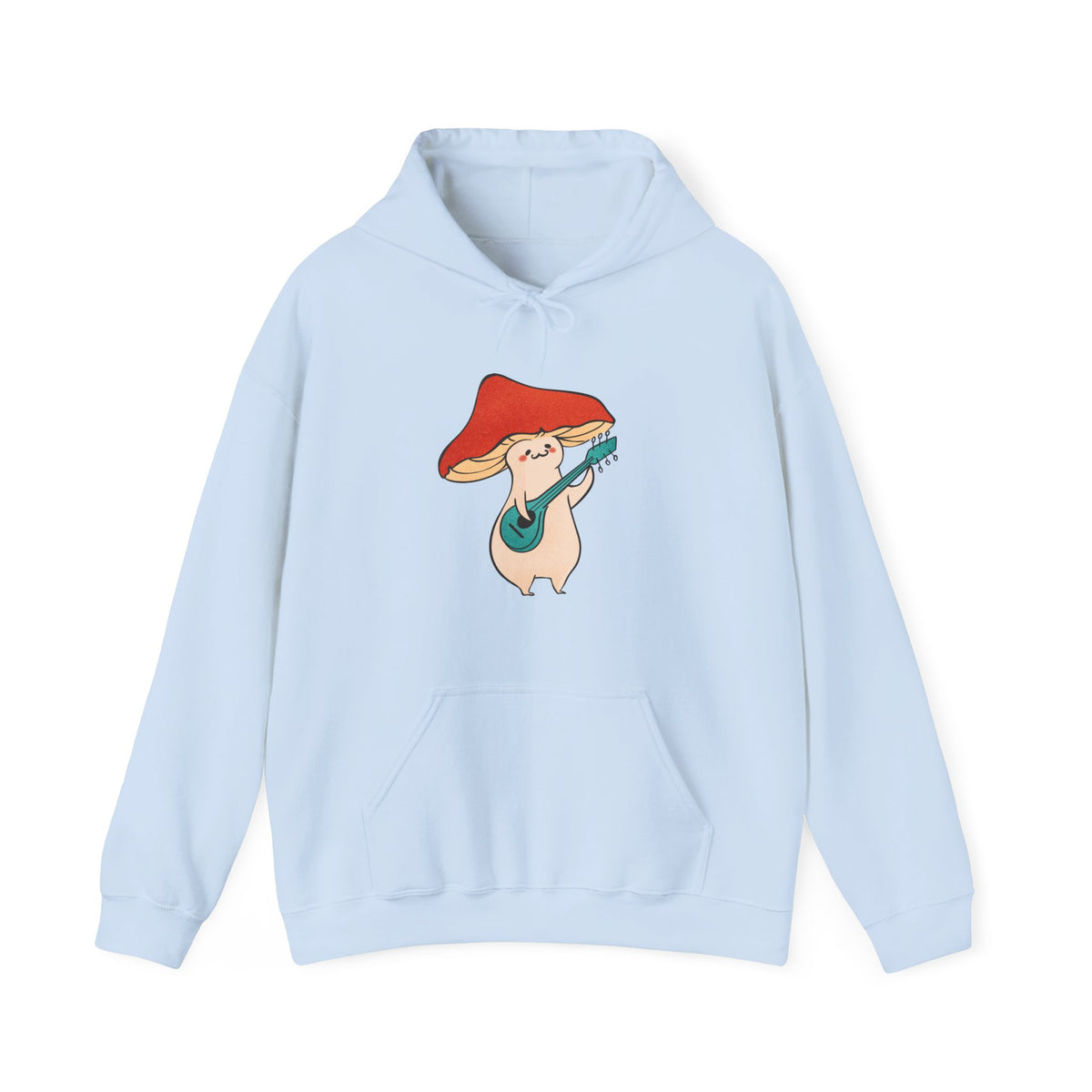 Mushroom Music Bear Hoodie — Cute Playing Guitar Illustration Pullover