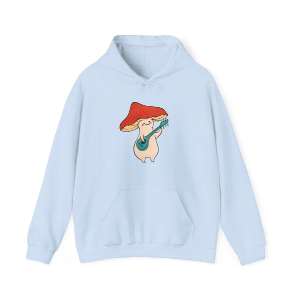 Mushroom Music Bear Hoodie — Cute Playing Guitar Illustration Pullover