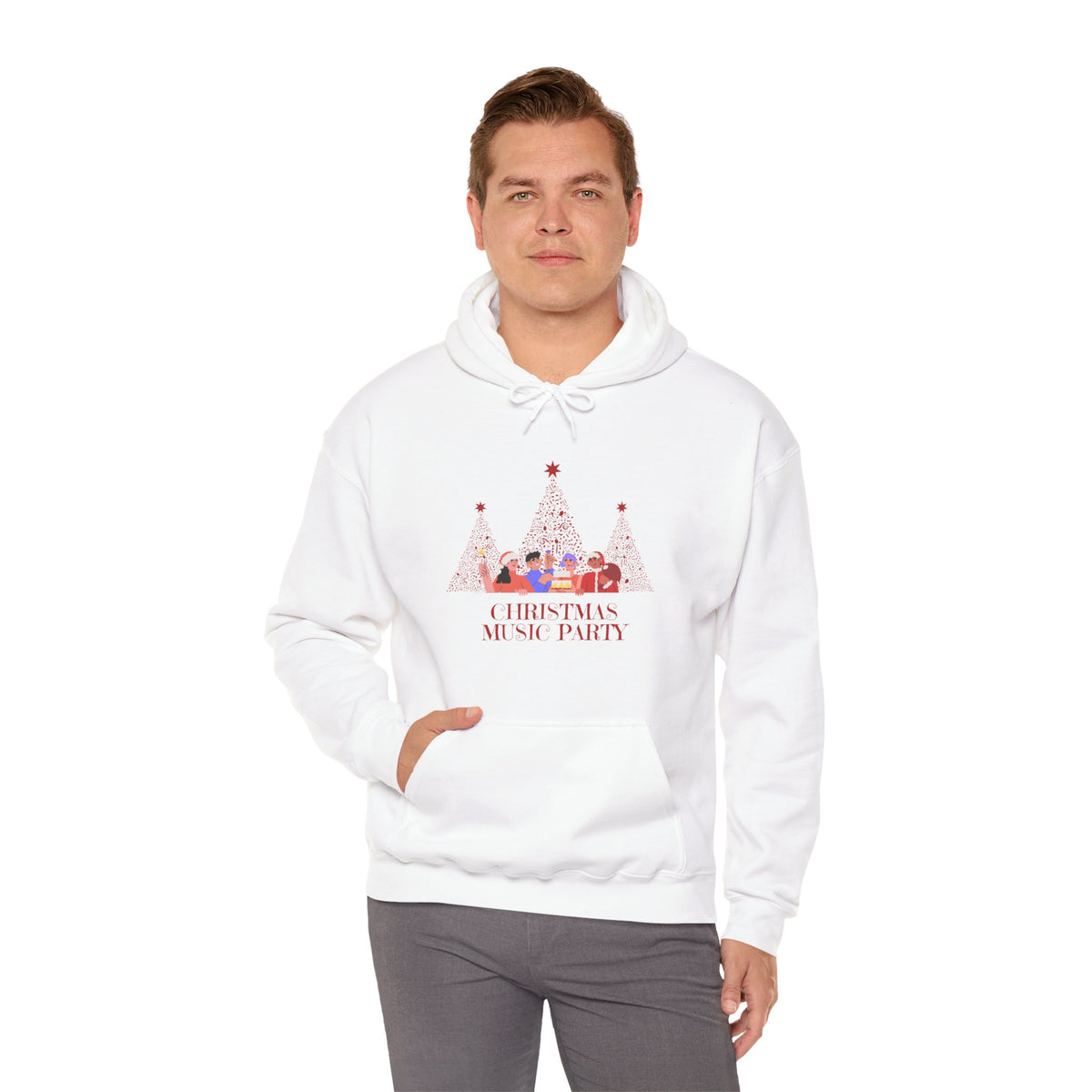 Christmas Music Party Hoodie — Festive Tree Carolers Holiday Sweatshirt