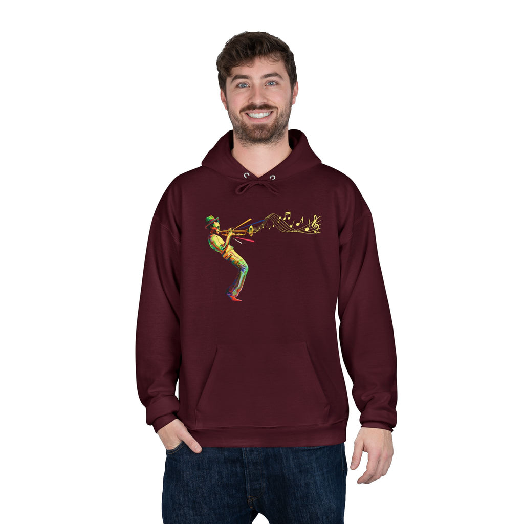 Trombone Player Graphic Hoodie — Vintage Jazz Musician Illustration Pullover