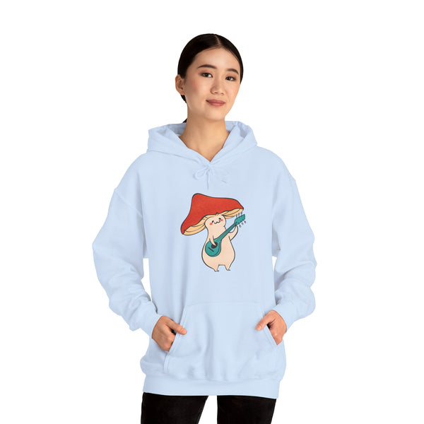 Mushroom Music Bear Hoodie — Cute Playing Guitar Illustration Pullover