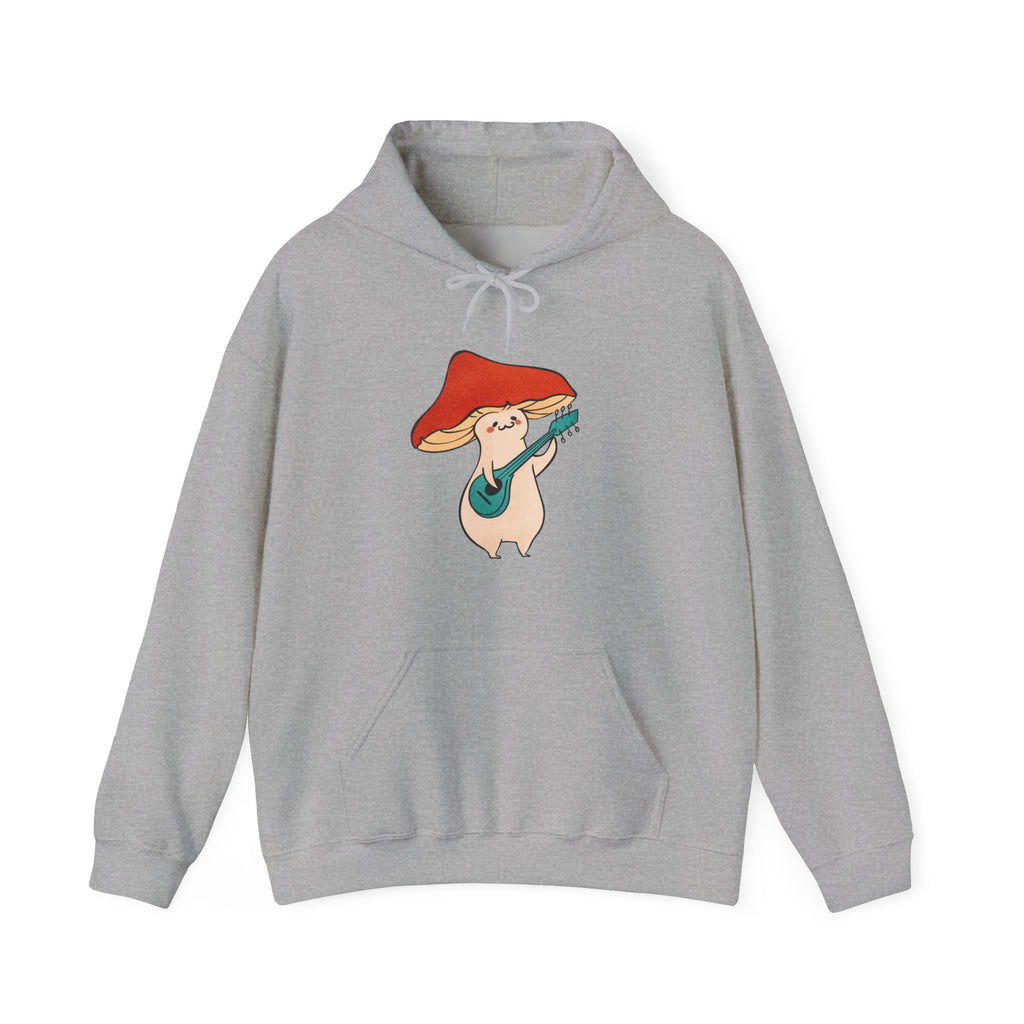 Mushroom Music Bear Hoodie — Cute Playing Guitar Illustration Pullover