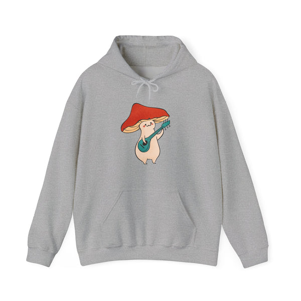 Mushroom Music Bear Hoodie — Cute Playing Guitar Illustration Pullover