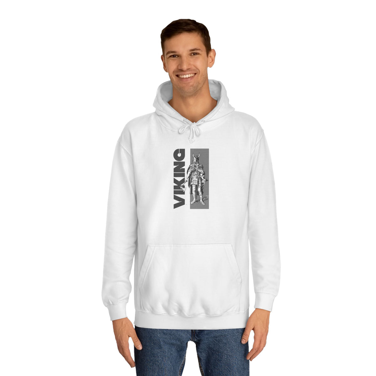 Viking Graphic Hoodie – Vertical 'VIKING' Text with Norse Warrior Design Main image