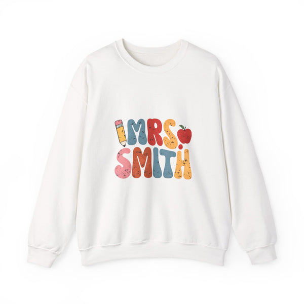 Mrs. Smith Teacher Sweatshirt — Cute Colorful Pencil & Apple Design