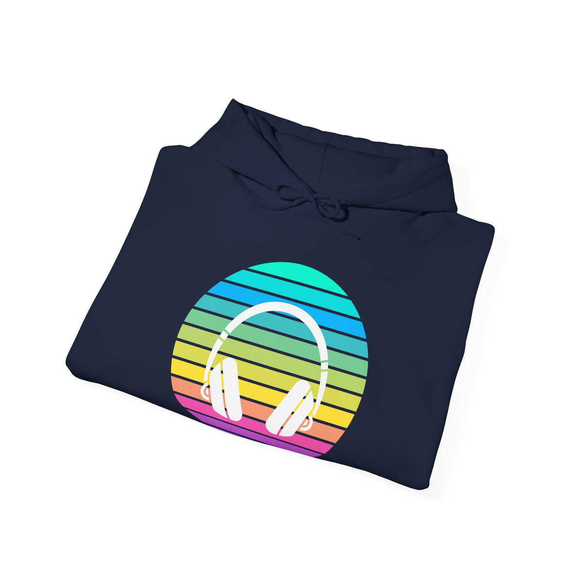 Retro Rainbow Headphones Hoodie — Vintage Music Lover Pullover