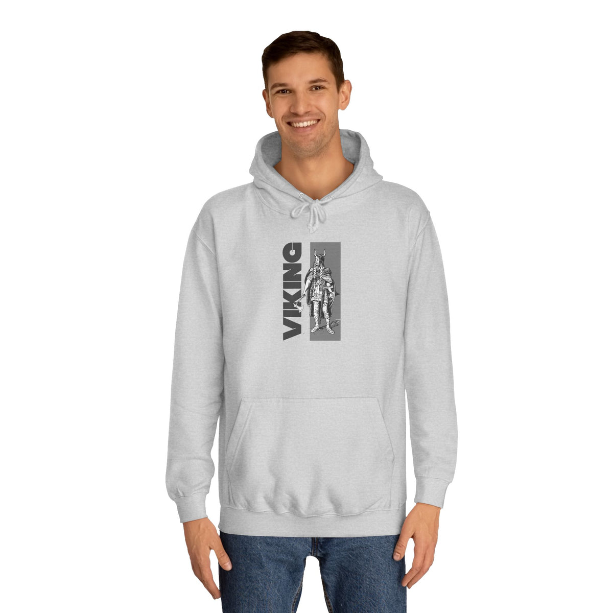 Viking Graphic Hoodie – Vertical 'VIKING' Text with Norse Warrior Design