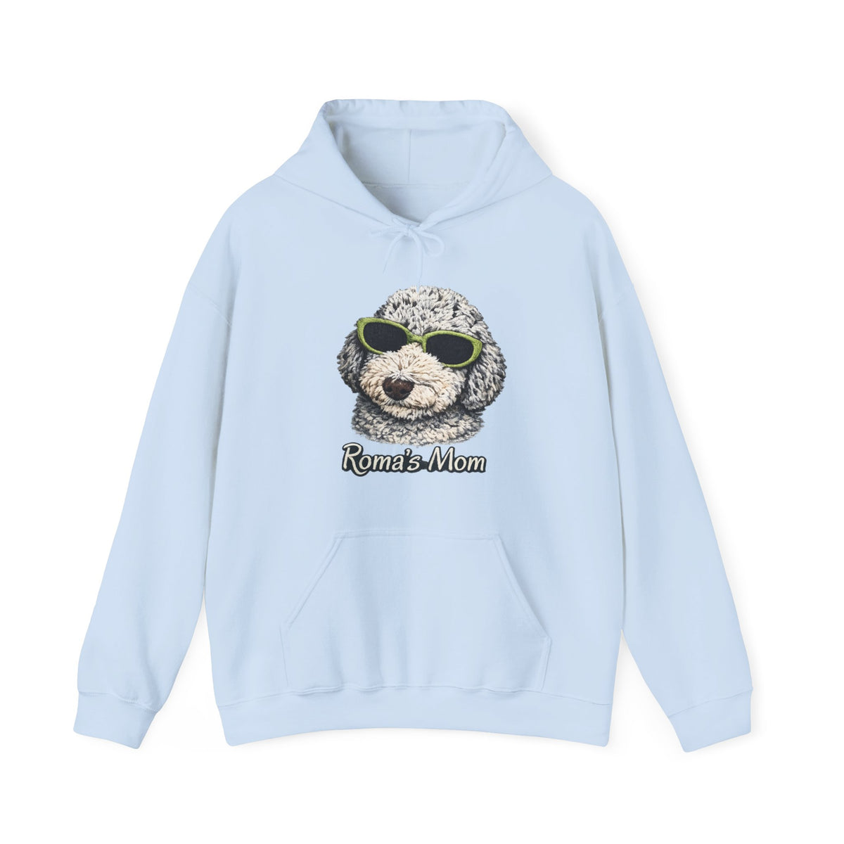 Roma’s Mom Hoodie – Cute Dog Portrait with Sunglasses, Funny Pet Mom Sweatshirt