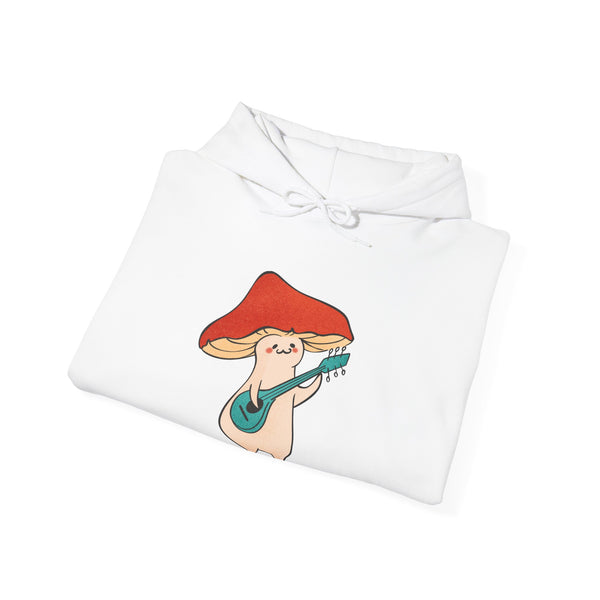 Mushroom Music Bear Hoodie — Cute Playing Guitar Illustration Pullover