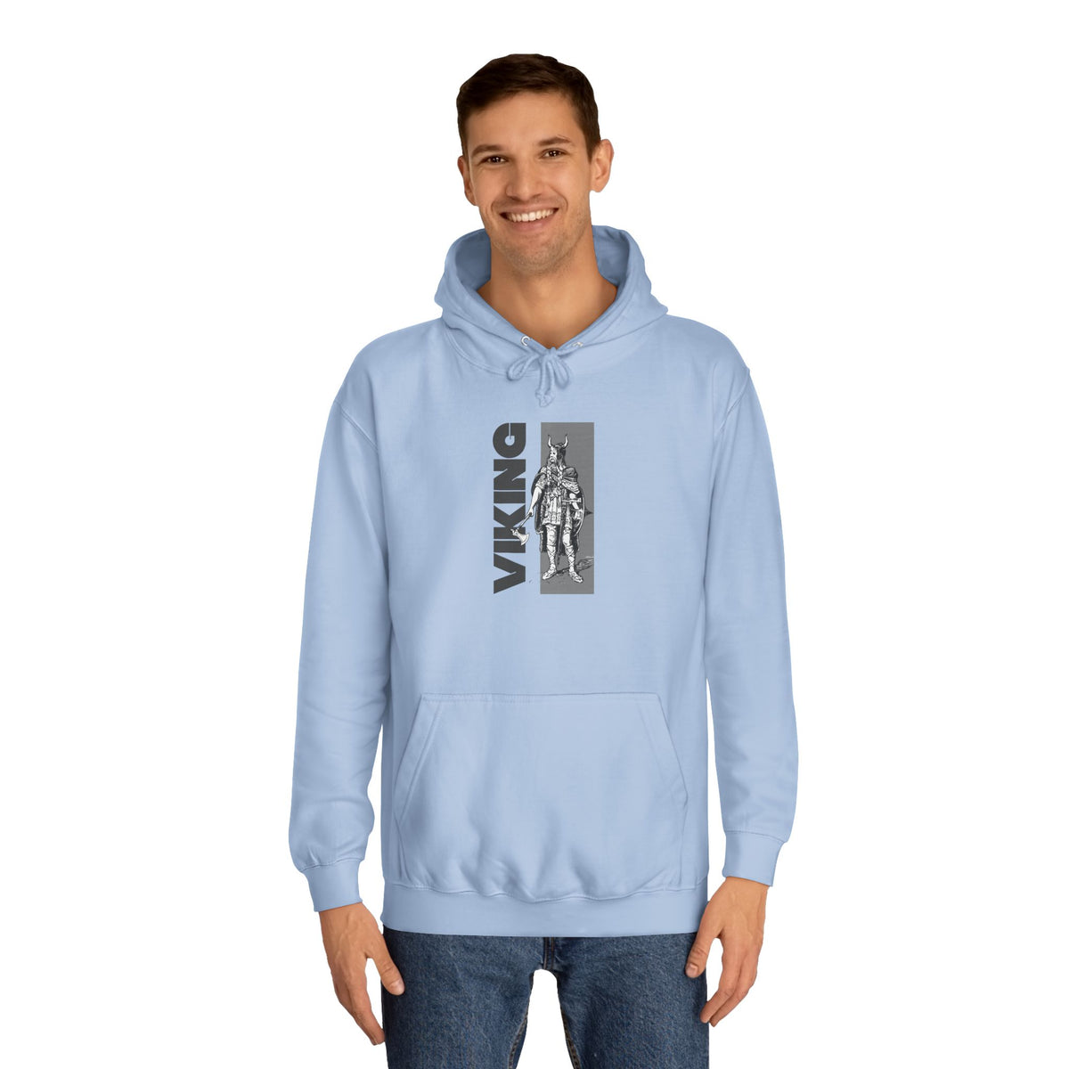 Viking Graphic Hoodie – Vertical 'VIKING' Text with Norse Warrior Design