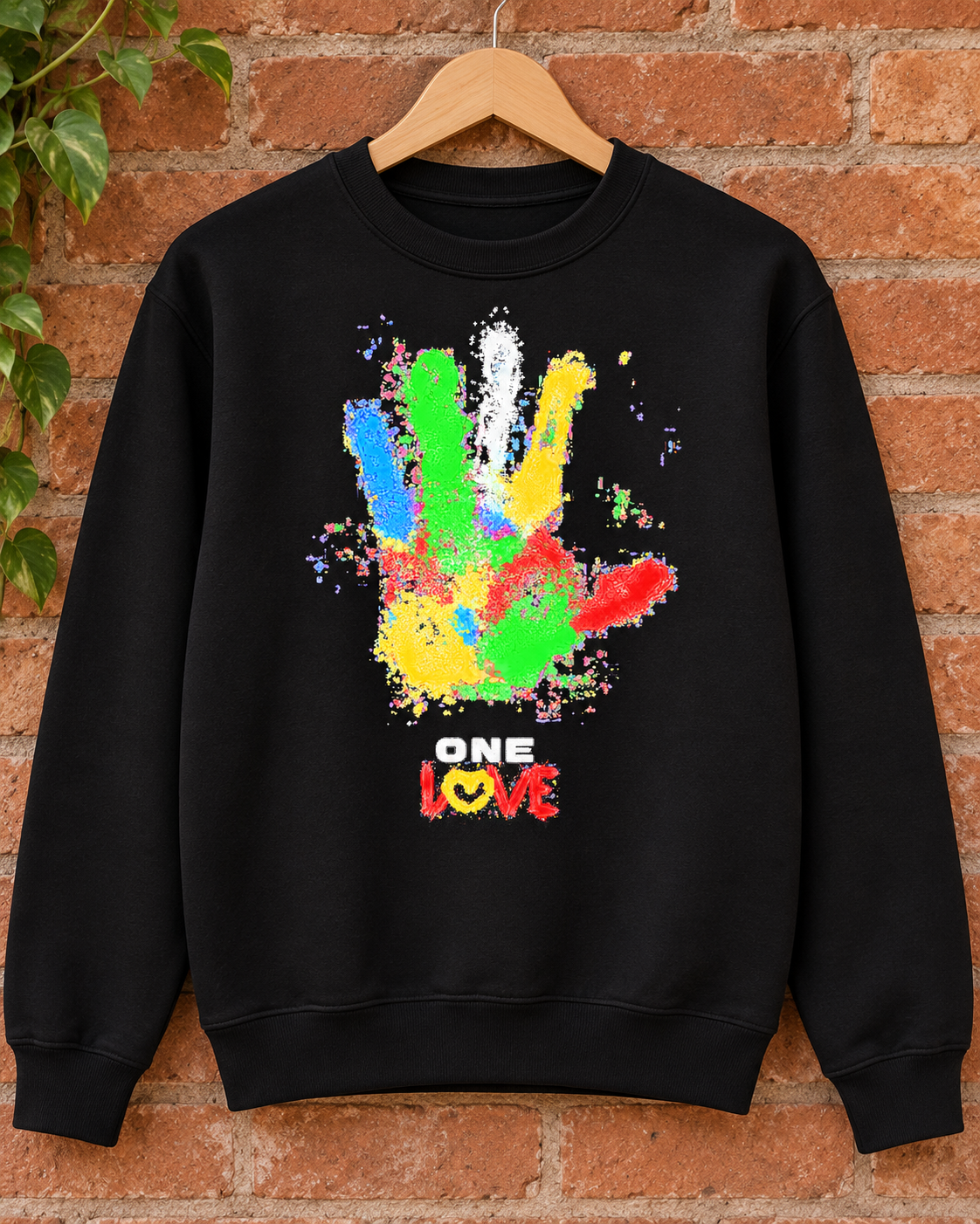 One Love Paint Handprint Graphic Organic Sweatshirt