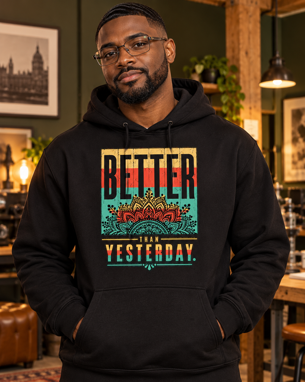 Better Than Yesterday Vintage Mandala Graphic Hoodie