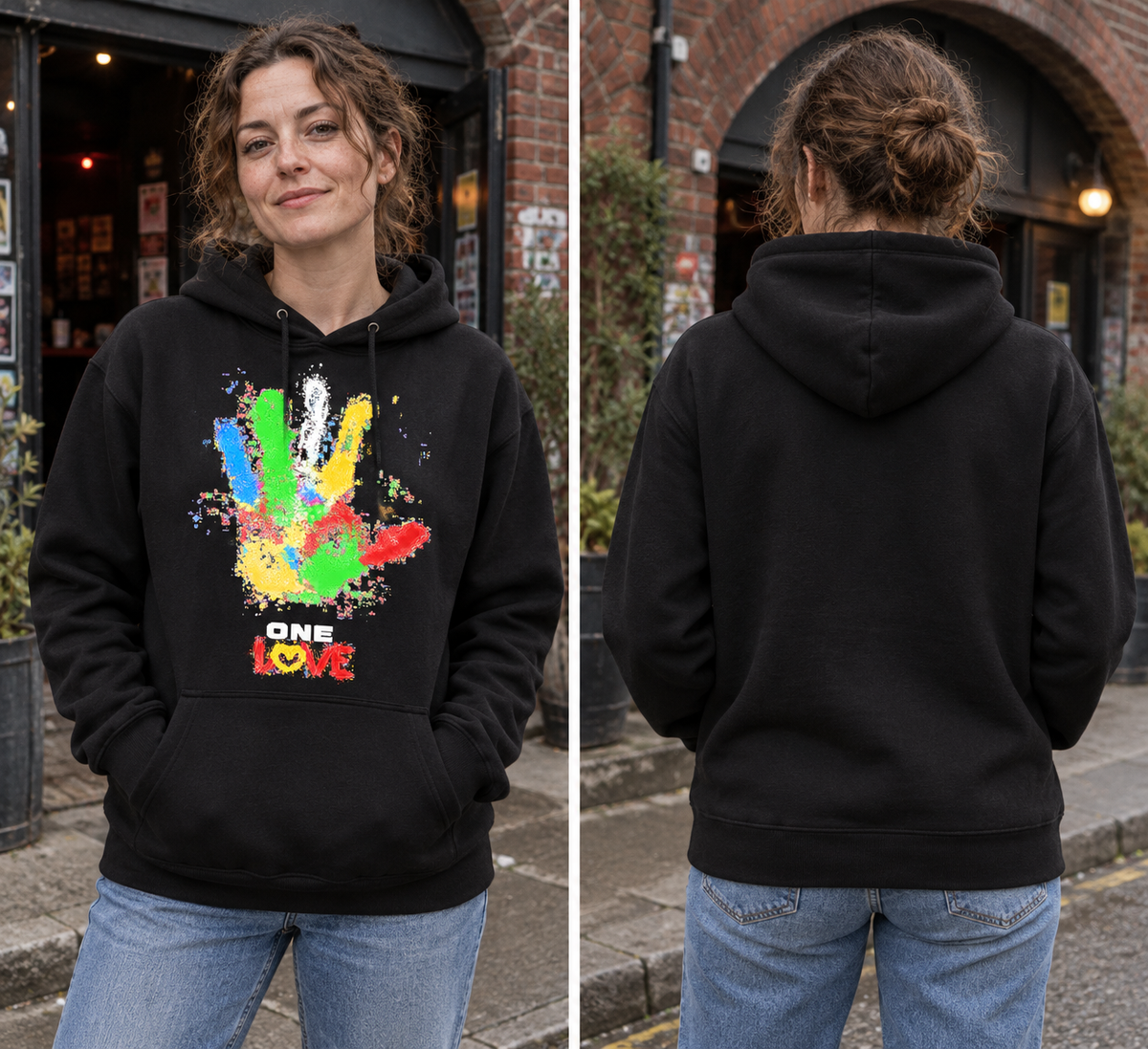 One Love Paint Splatter Handprint Graphic Hoodie