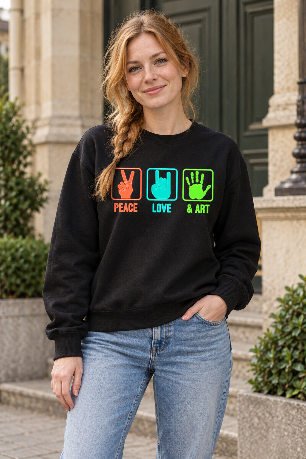 Peace Love & Art Graphic Organic Sweatshirt