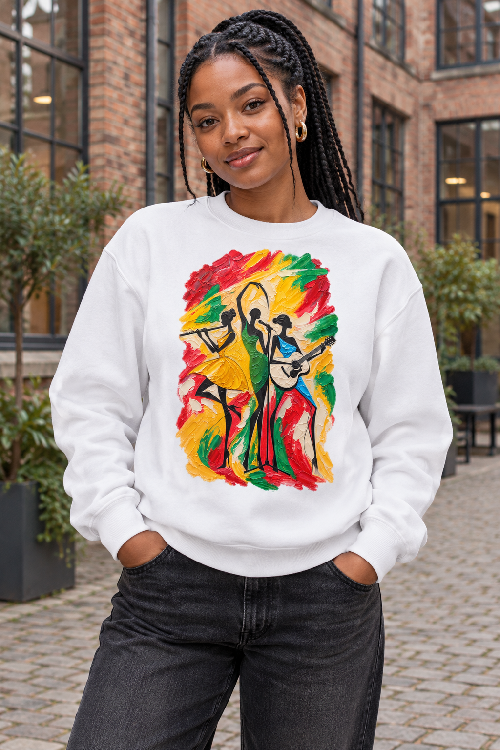 Musical Trio Impasto Oil Painting Graphic Organic Sweatshirt