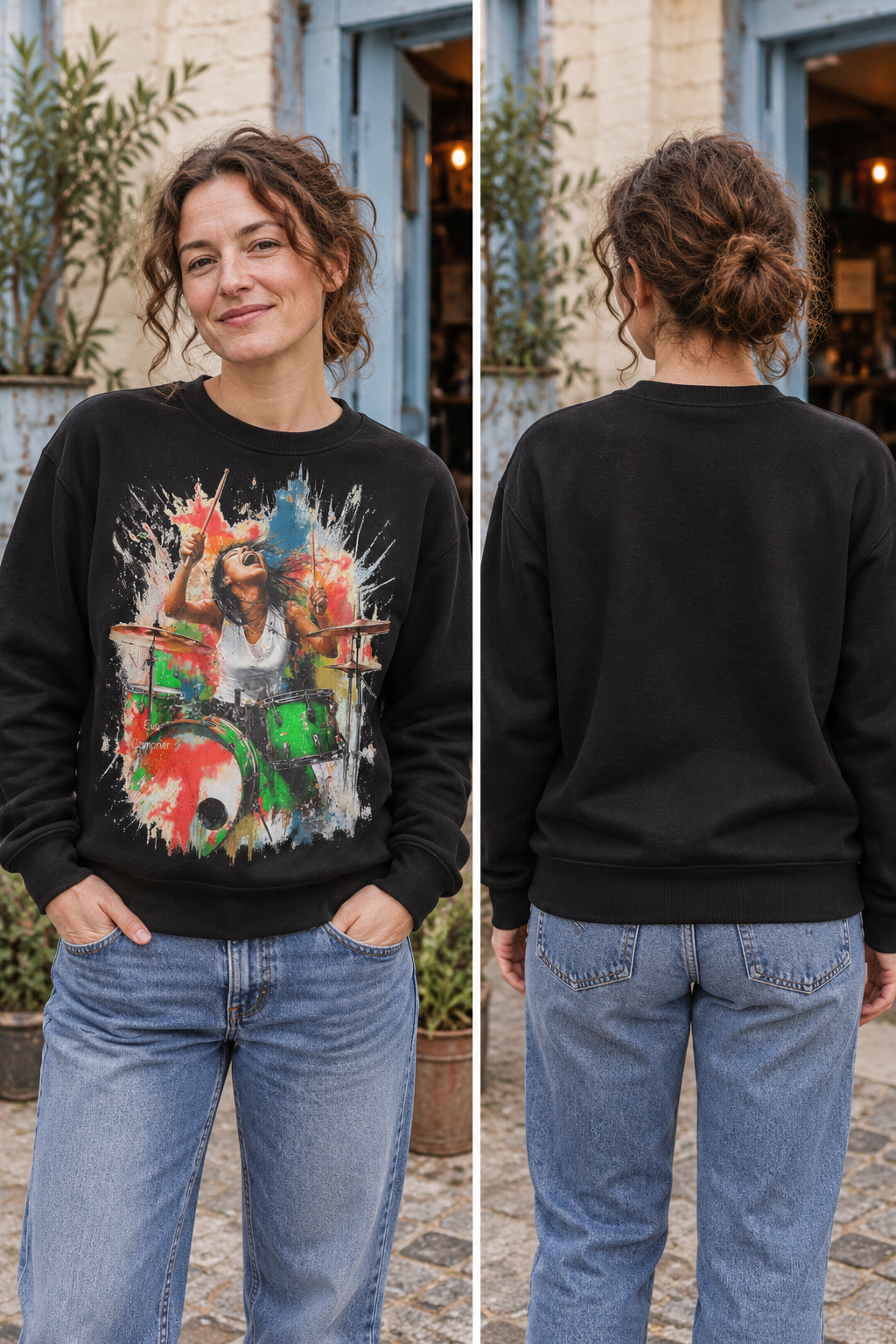 Female Drummer Paint Splash Graphic Organic Sweatshirt