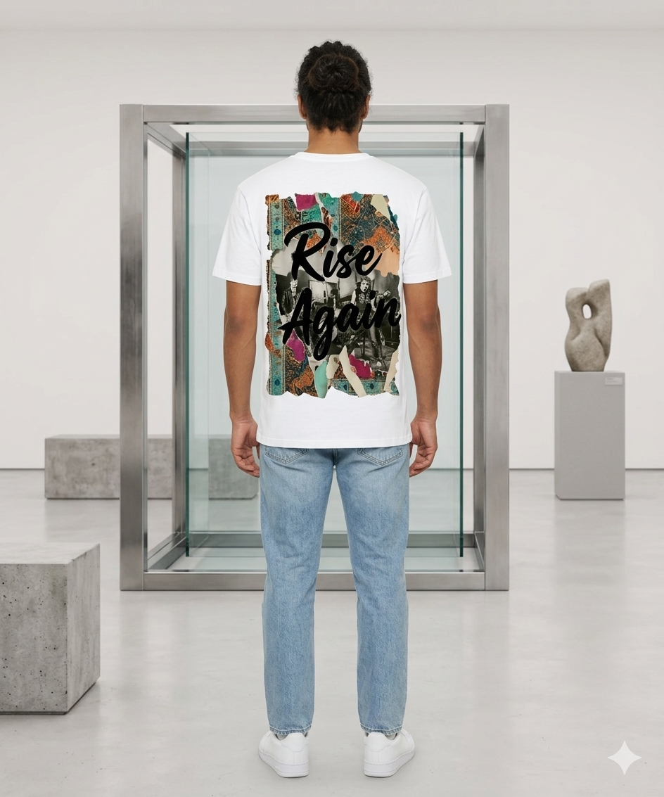 "Rise Again" Distressed Collage Oversized Graphic Tee