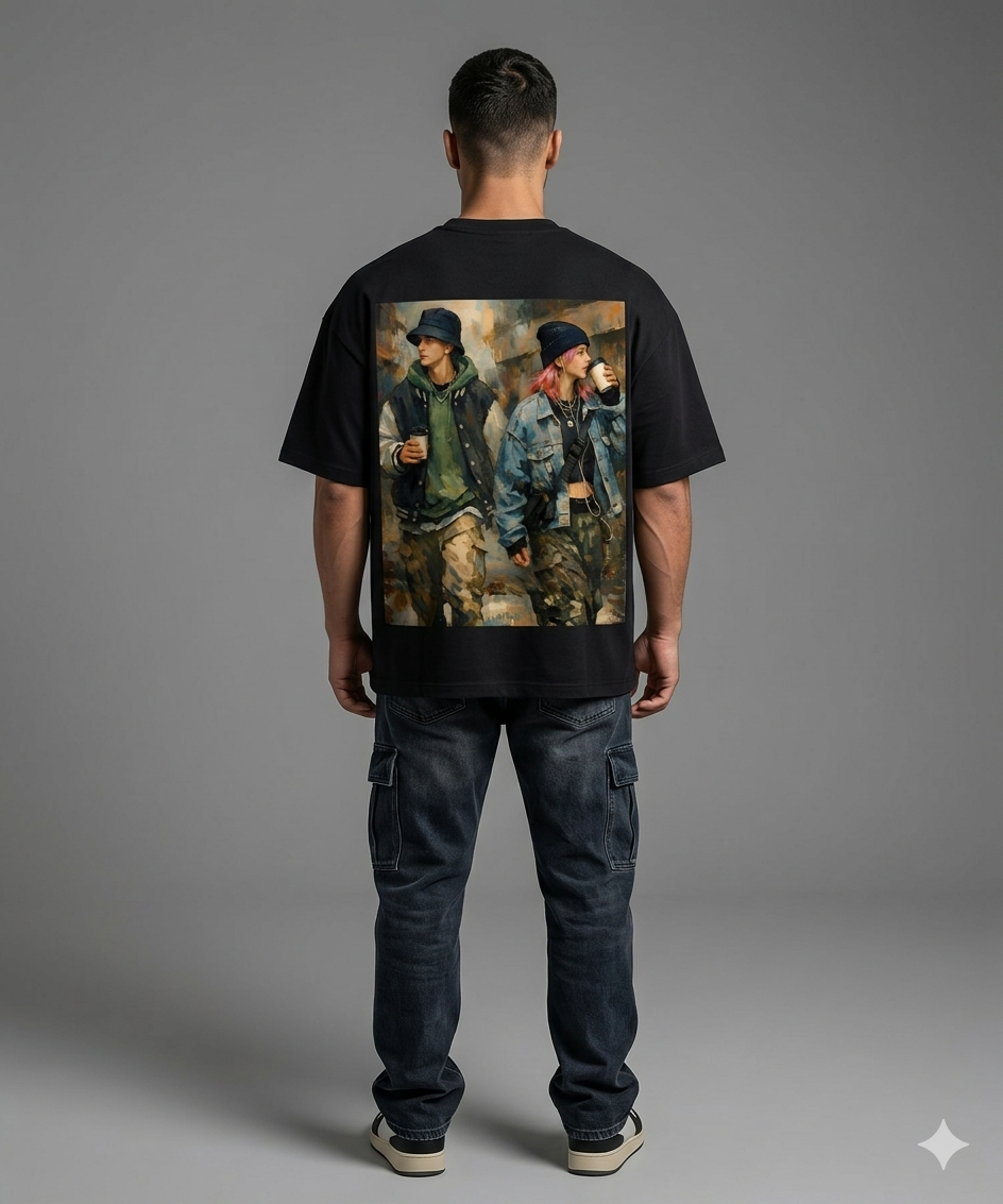 Urban Muse Oil Painting Graphic Oversized T-Shirt