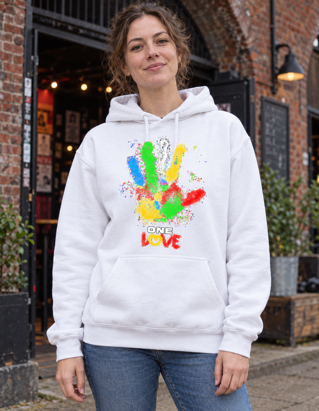 One Love Paint Splatter Handprint Graphic Hoodie