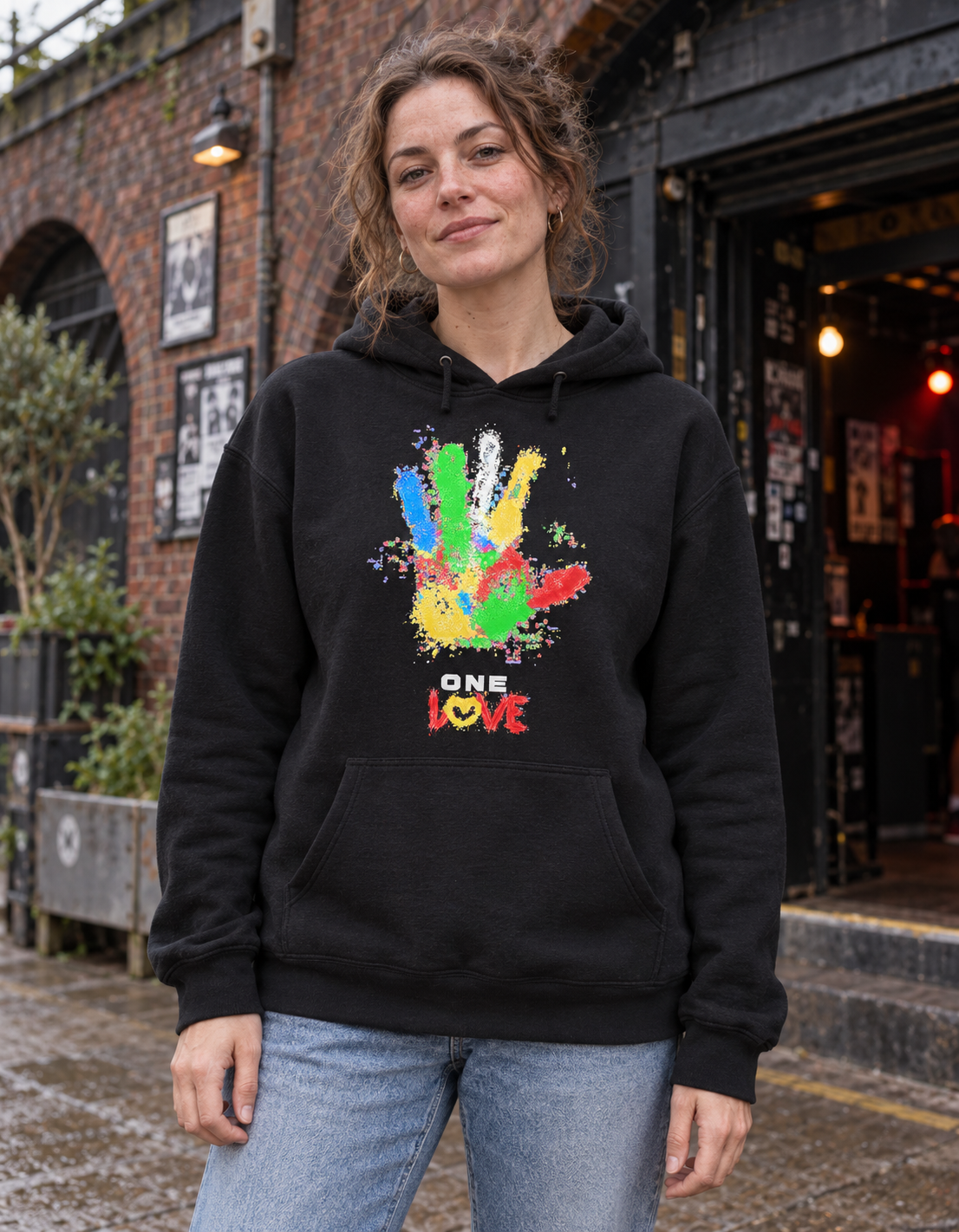 One Love Paint Splatter Handprint Graphic Hoodie