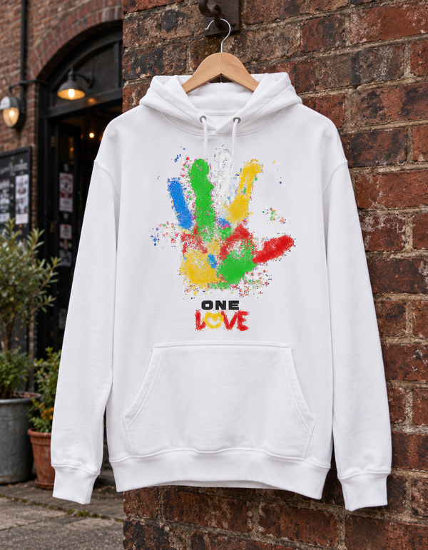 One Love Paint Splatter Handprint Graphic Hoodie