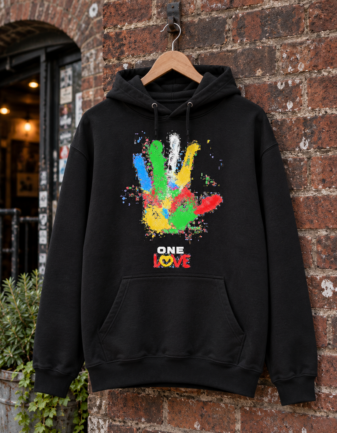 One Love Paint Splatter Handprint Graphic Hoodie
