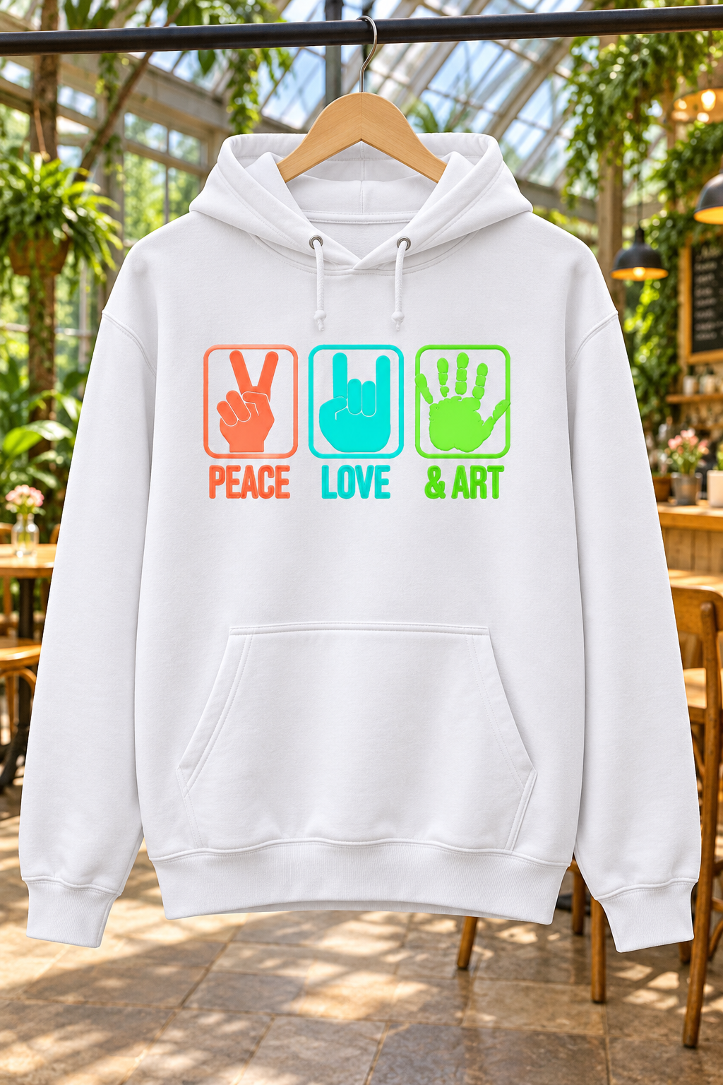 Peace Love & Art Hand Sign Graphic Hoodie