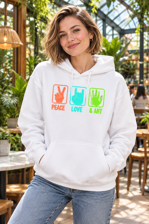 Peace Love & Art Hand Sign Graphic Hoodie