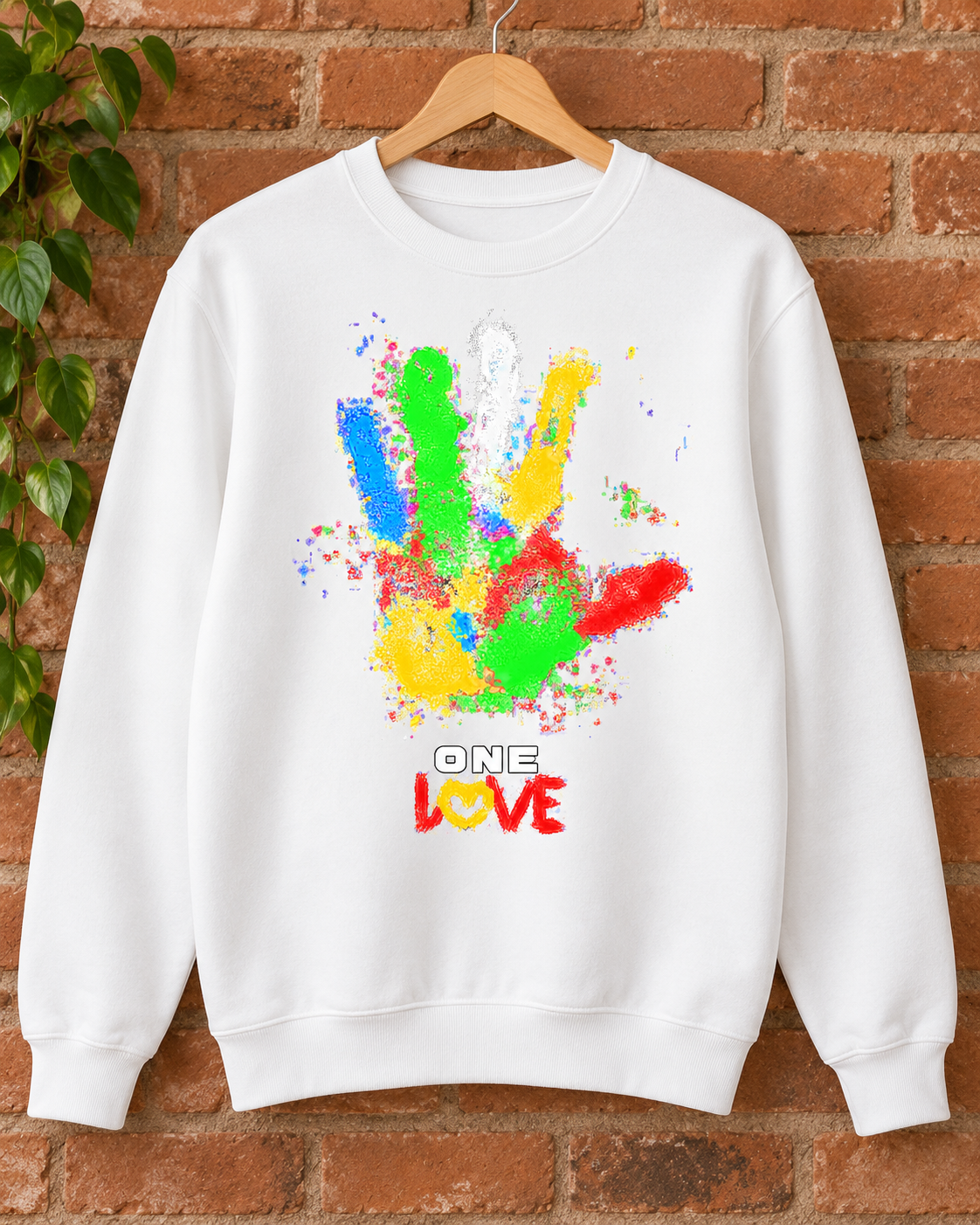 One Love Paint Handprint Graphic Organic Sweatshirt