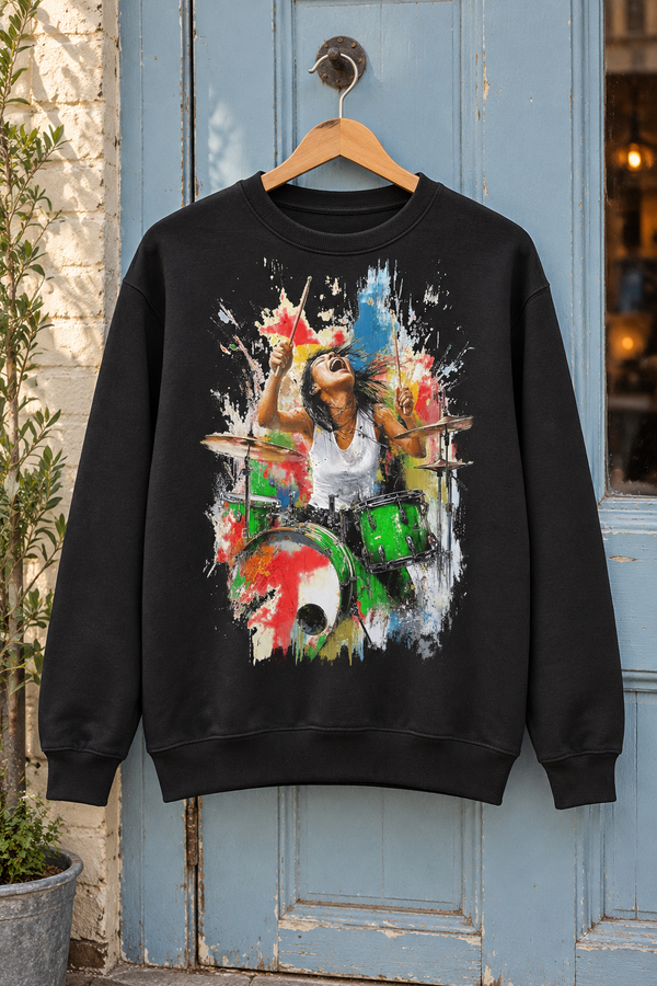 Female Drummer Paint Splash Graphic Organic Sweatshirt