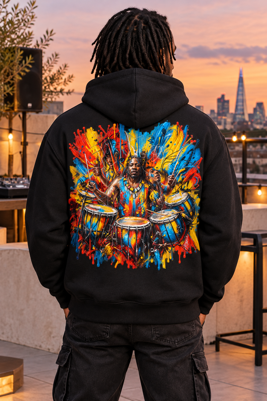 Drummer Splash Art Graphic Hoodie