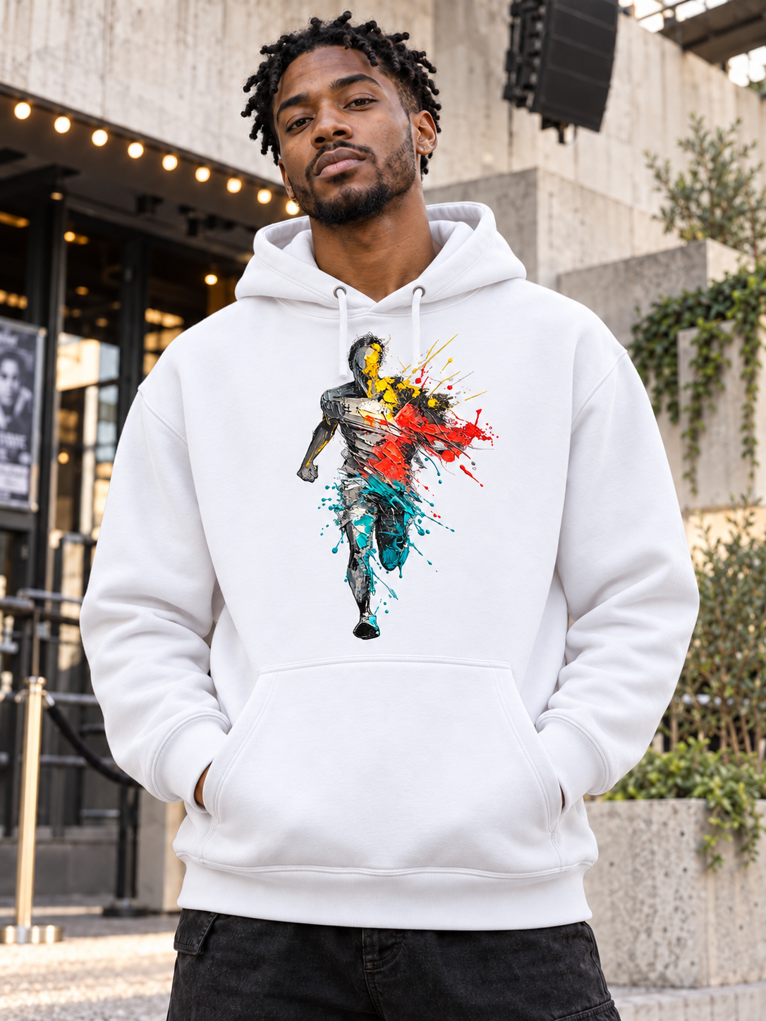 Abstract Running Athlete Paint Splash Graphic Hoodie