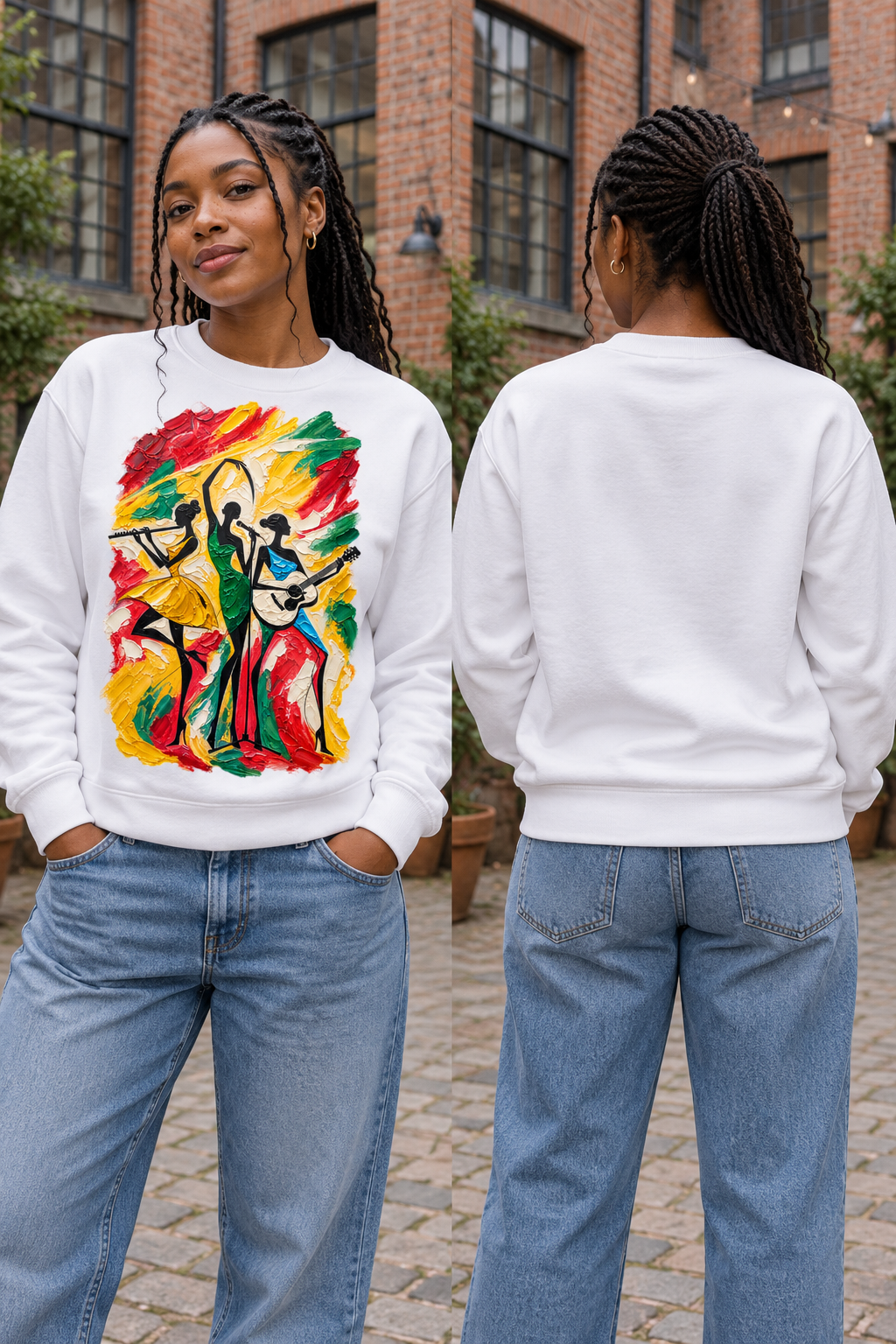 Musical Trio Impasto Oil Painting Graphic Organic Sweatshirt