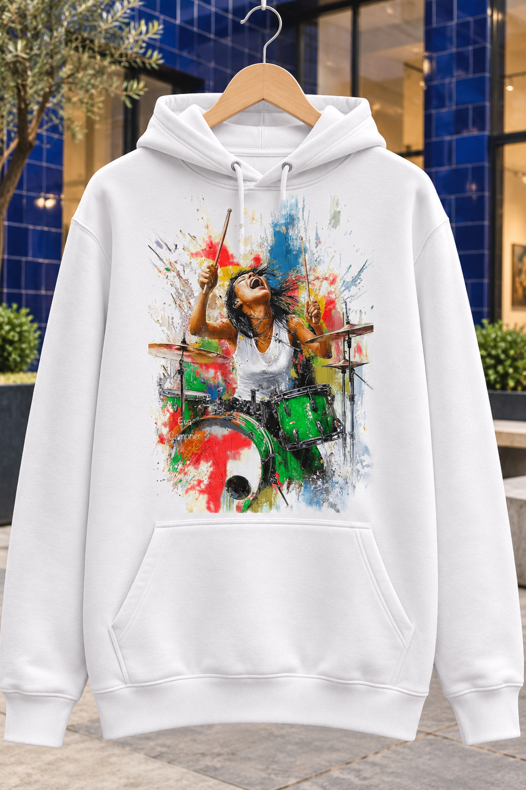 Passionate Female Drummer Paint Splash Graphic Hoodie