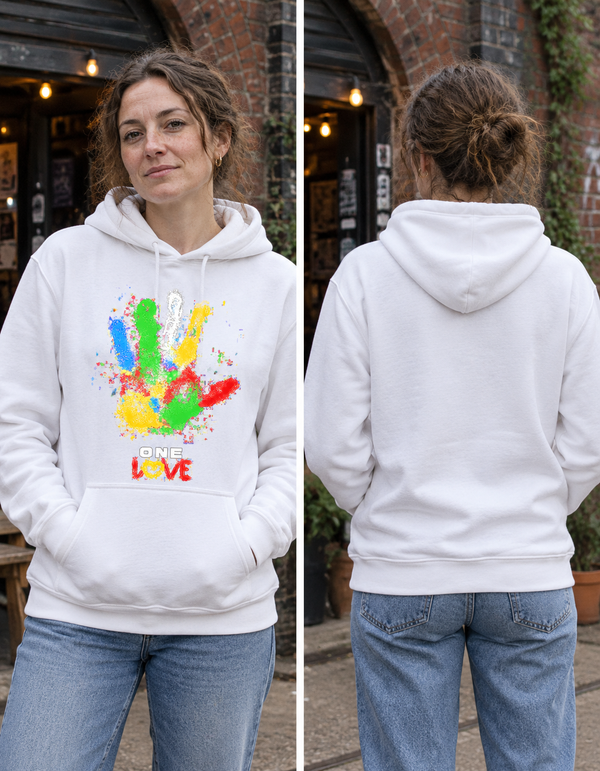 One Love Paint Splatter Handprint Graphic Hoodie